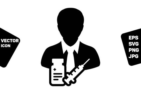 Vaccine Icon Vector: Enhancing Medical Design with a Syringe and Male User Illustration